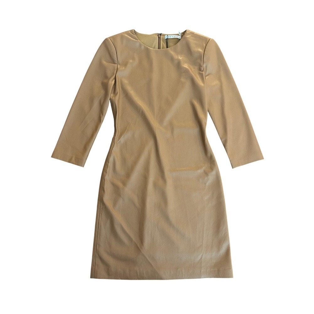 Alice + Olivia Camel Vegan Leather Mini Dress Tan Sheath Size 4 NWT (1214)